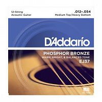 D'Addario EJ37 Струны для двенадцатиструнной гитары, фосфор/бронза Med Top/Heavy Bottom