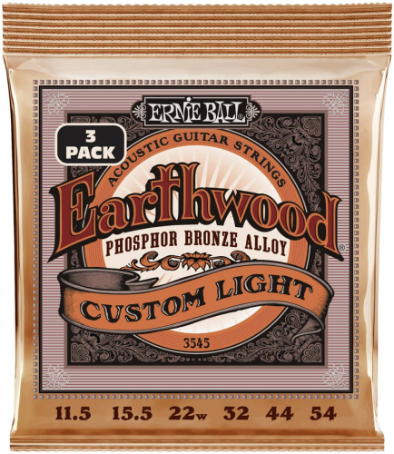 ERNIE BALL 3545 набор из 3х комплектов для акуст.гитары Earthwood Custom Light Phosp Br (11.5-54)