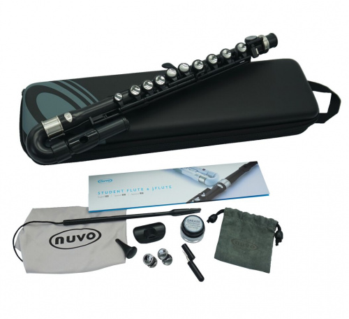 NUVO jFlute Kit Black/Black флейта, изогнутая головка, материал пластик, цвет чёрный, в комплекте мундштук, колено ре, смазка, чехол, тряпочка для про