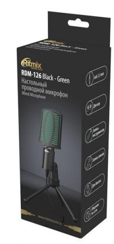 RITMIX RDM-126 Black-Green Проводной микрофон, конденсаторный, всенаправленный, -30±3dB (0dB=1V / Pa на 1kHz), 50Hz-16kHz, до 2.2 k?, 3,5 мм, 1,8 м, п фото 3