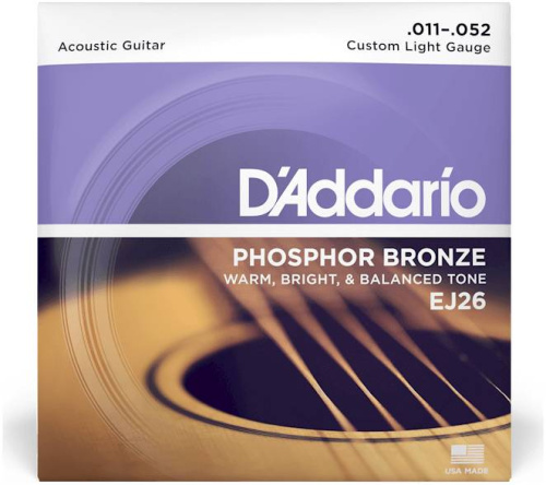 D'Addario EJ26 струны для акустической гитары, фосфор/бронза, Custom Light 11-52 фото 2