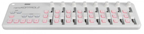 KORG NANOKONTROL2-WH портативный USB-MIDI-контроллер, 8 фейдеров, 8 регуляторов, 24 кнопки, транспортные кнопки, кнопки Cycle, Marker, Track, разъём m фото 3