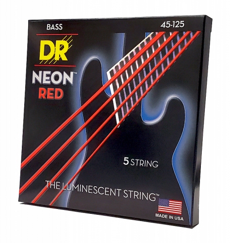 DR NRB5-45 HI-DEF NEON струны для 5-струнной бас гитары с люминисцентным покрытием красные 45 фото 3