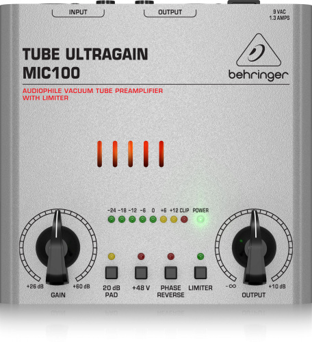 Behringer MIC100 Ламповый микрофонно-линейный предусилитель с лимитером фото 2