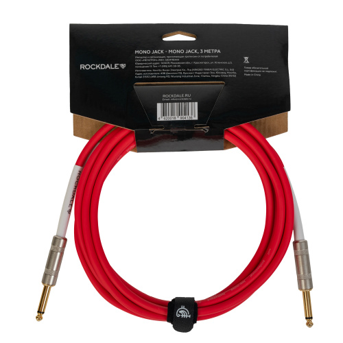 ROCKDALE Wild A3 инструментальный (гитарный) кабель, цвет красный, металлические разъемы mono jack - mono jack, 3 метра фото 2