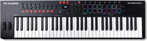 M-Audio Oxygen Pro 61 MIDI клавиатура, 61 клавиша, 8 энкодеров, 9 фейдеров, 16 пэдов