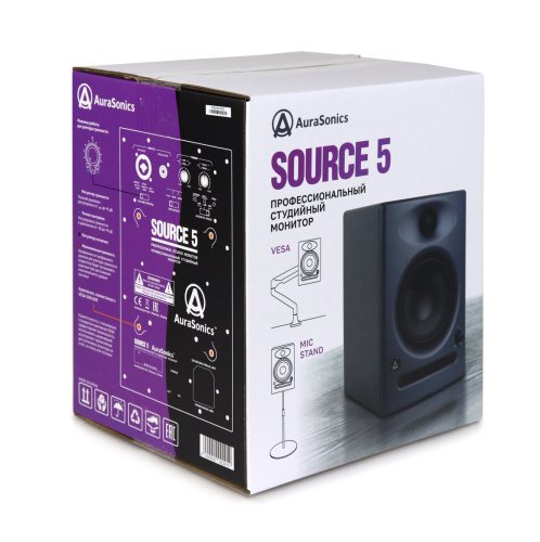 AuraSonics SOURCE 5 активный студийный монитор (bi-amp) 5,25" стекловолокно +1" шёлк, регулятор громкости, 45+35Вт, 55-22000Гц 102дБ(пик), крепление н фото 5