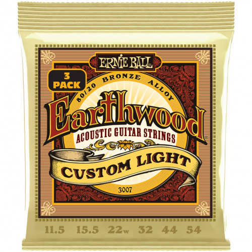 ERNIE BALL 3007 набор из 3х комплектов для акуст.гитары Earthwood Custom Light 80/20 (11.5-54)