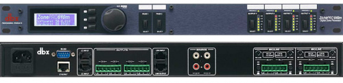 dbx 640m аудио процессор для многозонных систем. 6 входов 4 балансных мик/лин Phoenix, 2 RCA, 4 балансных Phoenix выхода, управление ЖК дисплей на лиц