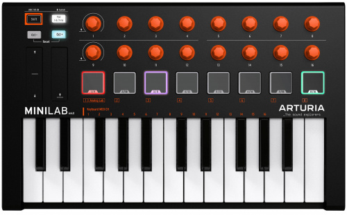 Arturia Minilab mkII Orange 25 клавишная низкопрофильная динамическая MIDI мини-клавиатура 16 энко фото 2