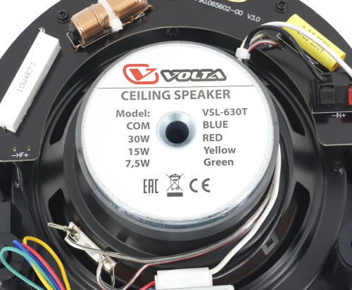 VOLTA VSL-630T Громкоговоритель потолочный 2-х полосный. Мощность 30 Вт/100 В, отводы трансформатора 30-15-7,5 Вт/8Ω, 60-20 000 Гц. Цвет белый. Масса  фото 7