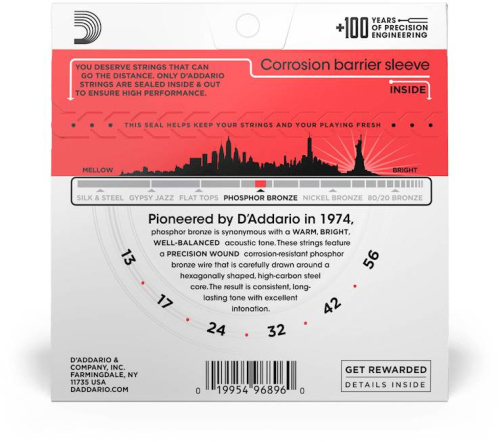D'Addario EJ24 струны для ак. гитары фосфор/бронза, 13-56 True Medium фото 3