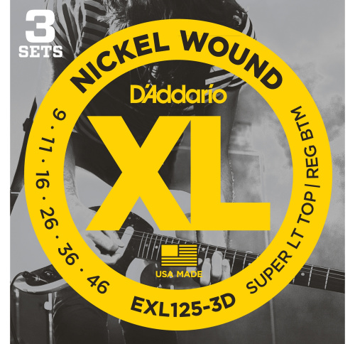 D'Addario EXL125/3D струны для эл .гит., Super Light/Regular, никель, 9-46, 3 комплекта