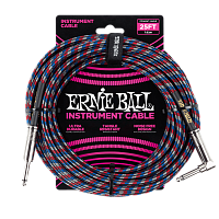 Ernie Ball 6063 кабель инструментальный, прямой / угловой джеки, 7,62 м, цвет красный с белым и синим