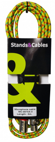 STANDS & CABLES MC-087XX-3 Микрофонный кабель 3 м в тканевой оплетке. Разъемы: XLR мама XLR папа.