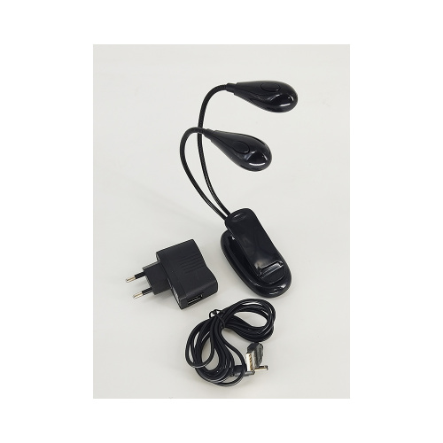 Artist PL-002BL Подсветка для пюпитра, 2х2 светодиода, крепление-прищепка, гибкие держатели, питание: аккумулятор или через USB кабель (в комплекте),  фото 4