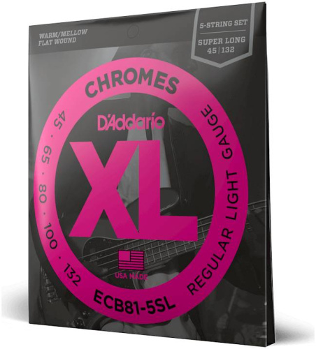 D'Addario ECB81/5SL струны для 5 струнной бас-гитары, Soft, хром, плоск.оплётка, 45-132