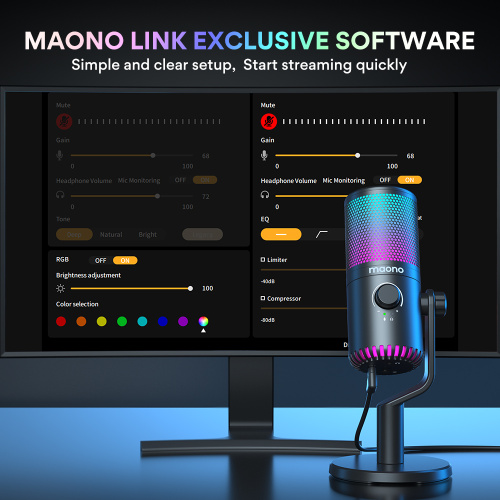 Maono DM30RGB, конденсаторный USB микрофон, 24bit 48kHz, ПО Maono Link, RGB подсветка фото 7
