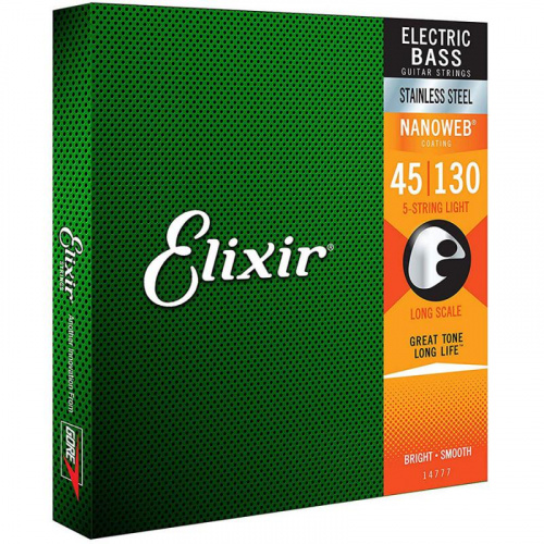 Elixir 14777 NanoWeb струны для 5-струнной бас-гитары Light 45-130, сталь фото 3
