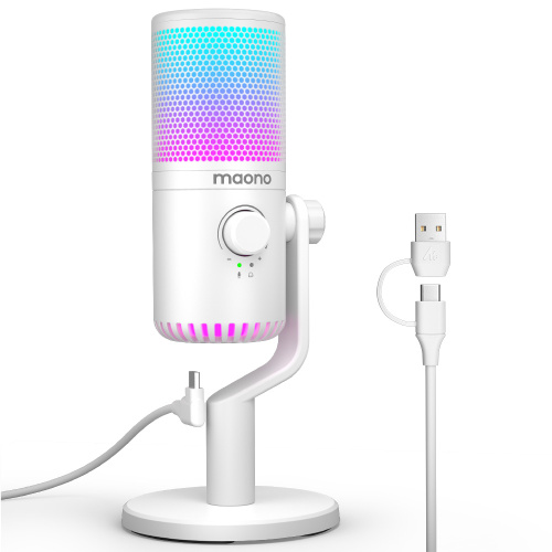 Maono DM30RGB (white), конденсаторный USB микрофон, 24bit 48kHz, ПО Maono Link, RGB подсветка