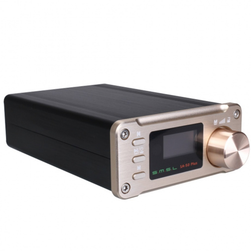 SMSL SA-50 PLUS GOLD Усилитель. Вход: USB (U-диск) / SD-карта / 3,5 мм оптический / 3,5 мм аналоговый. SNR: 95 дБ. Разделение каналов: 94 дБ.
