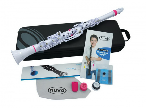 NUVO Clarineo Standard Kit (White/Pink) Кларнет, материал АБС пластик, цвет белый/розовый, в комплекте кейс, тряпочка для протирки, запасные трости, с фото 2