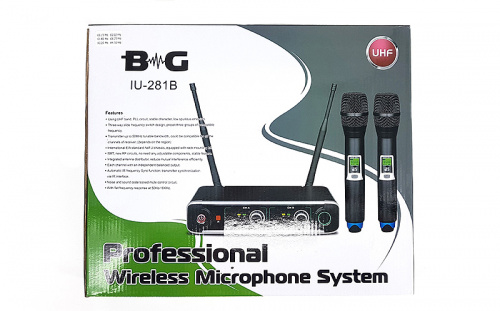 B&G IU-281B Радиосистема вокальная, UHF, 3 предустановленных группы частот по 2 частоты, 2 ручных микрофона фото 12