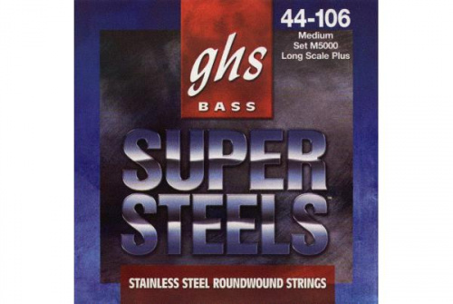 GHS M5000 Струны для бас-гитары (44-63-84-106) круглая обмотка нержавеющая сталь с покрытием