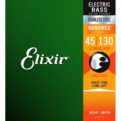 Elixir 14777 NanoWeb струны для 5-струнной бас-гитары Light 45-130, сталь