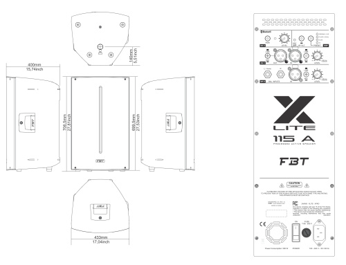 FBT X-LITE 115A двухполосная активная би-амп, акуст.система, НЧ 1200 Вт+ВЧ 300Вт,42 Гц-20 кГц, SPL фото 3