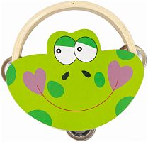 BEE DF603 Frog Тамбурин деревянный без мембраны с 3 парами джинглов, диаметр 160 мм, дизайн лягушка