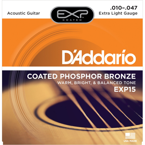 D'Addario EXP15 струны для ак. гит. фосфор/бронза в обол., Extra Light 10-47, 6-гранный корд