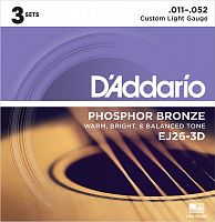 D'ADDARIO EJ26-3D 3-PACK ACOUS GTR PB CST LITE Струны для акустической гитары, Custom Light, 11-52