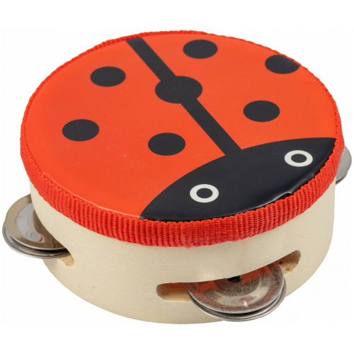 BEE DF601A Ladybug Тамбурин деревянный с мембраной с джинглами, диаметр 105 мм, дизайн божья коровка фото 3