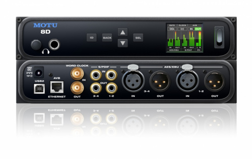 MOTU 8D AVB/USB цифровой аудио интерфейс с SRC, DSP, 24бит/192кГц, 160x128 LCD дисплей, 4 кнопки нав фото 2