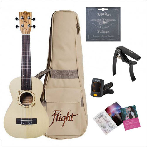 FLIGHT DUC325 SP/ZEB dPACK 1 комплект: укулеле концерт, чехол, тюнер, струны, каподастр, сонгбук