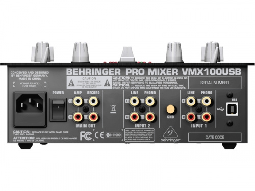 Behringer VMX100USB DJ-микшер со счетчиком темпа и USB аудиоинтерфейсом, 2 канала, фейдеры и кроссфейдер VCA, ПО для записи, редактирования и реставра фото 2