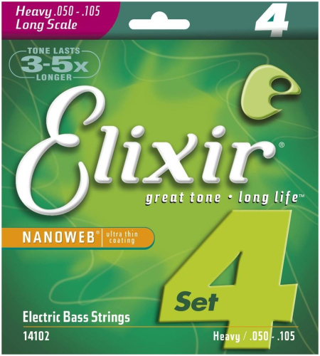 Elixir 14102 NanoWeb струны для бас-гитары Medium 50-105, никель