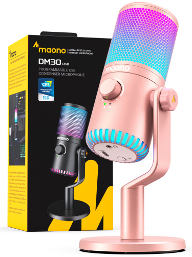 Maono DM30RGB (pink), конденсаторный USB микрофон, 24bit 48kHz, ПО Maono Link, RGB подсветка фото 4