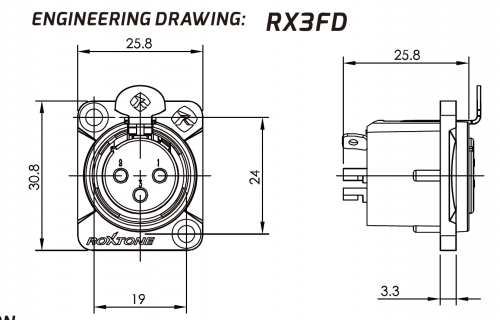 ROXTONE RX3FD-NT Разъем cannon (XLR) панельный мама 3-х контактный цвет: серебро фото 3