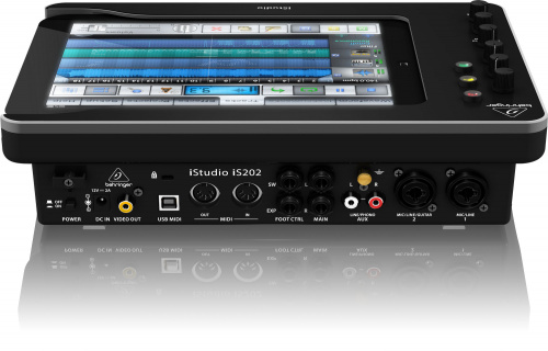 Behringer iSTUDIO IS202 установочная станция для iPad с подключением звука, MIDI-интерфейсом и видеовыходом. 2 микрофонных/линейных/инструментальных в фото 4