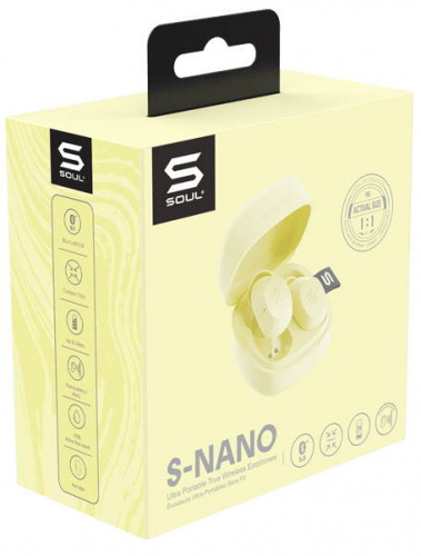 SOUL S-NANO Yellow Вставные беспроводные наушники. 1 динамический драйвер. Bluetooth 5.0, частотный диапазон 20 Гц - 20 кГц, чувствительность 93 дБ, с фото 6