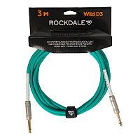 ROCKDALE Wild D3 инструментальный (гитарный) кабель, цвет светлозеленый, металлические разъемы mono jack - mono jack, 3 метра
