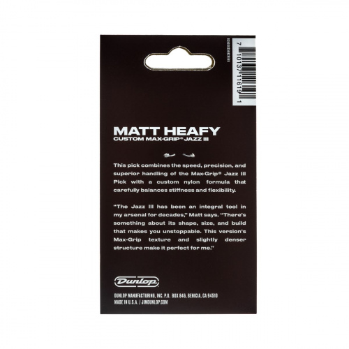 Dunlop Matt Heavy Custom Max-Grip Jazz III 471P3SMH 6Pack медиаторы, нейлон, толщина 1.38 мм, 6 шт. фото 4