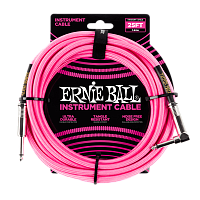 Ernie Ball 6065 кабель инструментальный, прямой / угловой джеки, длина 7.62 метра, цвет розовый неон