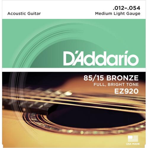 D'Addario EZ920 струны для акуст. гитары, бронза 85/15, Medium Light 12-54