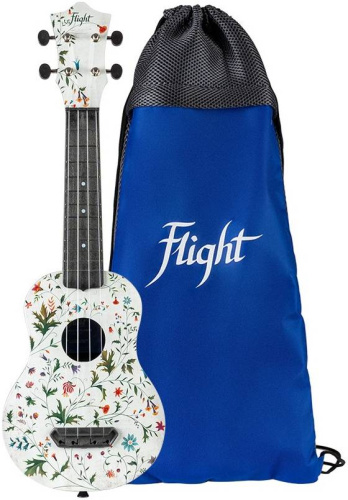 FLIGHT ULTRA S-40 Flower укулеле сопрано,серия Ultra,поликарбонат армированный.Белый/цветый.Рюкзак