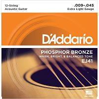 D'Addario EJ41 струны для 12-струнной гитары, фосфор/бронза, Extra Light 9-45