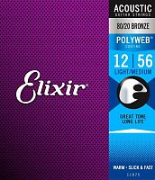 Elixir 11075 PolyWeb струны для акустической гитары Light-Medium 12-56 бронза 80/20