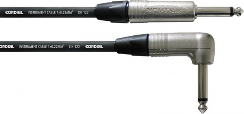 Cordial CXI 6 PR инструментальный кабель угловой моно-джек 6,3 мм/моно-джек 6,3 мм, разъемы Neutrik, 6,0 м, черный фото 2